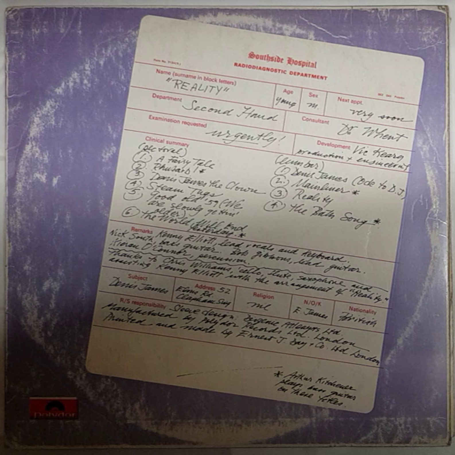 Second Hand Reality LP 1968 UK 1st Pressing on Polydor. RARE PROG PS